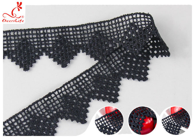 Black French Venice Guipure Lace Trim With Chemical Polyester Fiber Azo Free Dye
