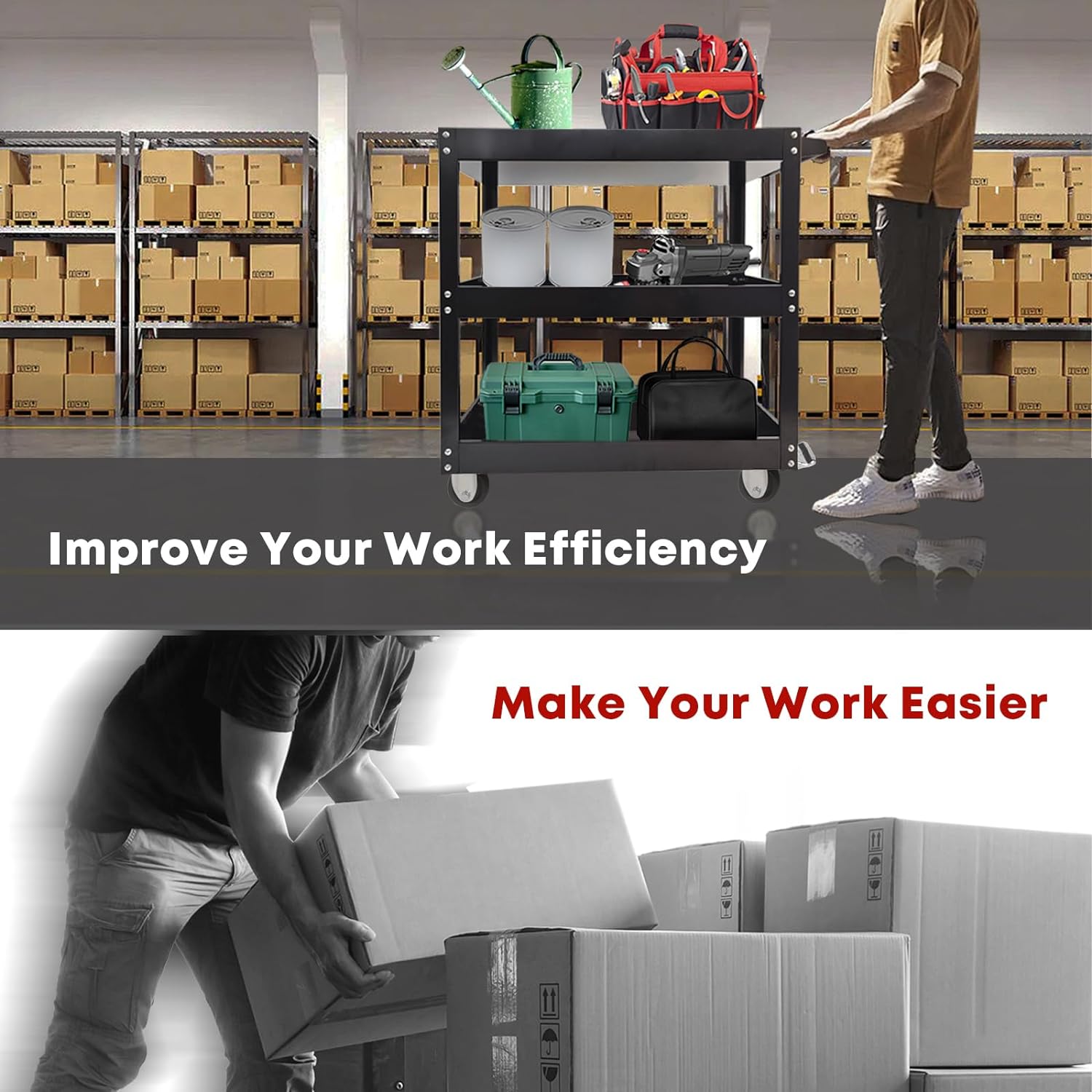 Mechanic Storage Cart Utility Cart Commercial Tool Shelves Rolling Carts with Brake Wheels