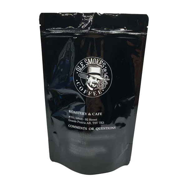 Coffee Beans Stand Up Zipper Custom Printed Pouch 100g 500g 1kg Glossy Black