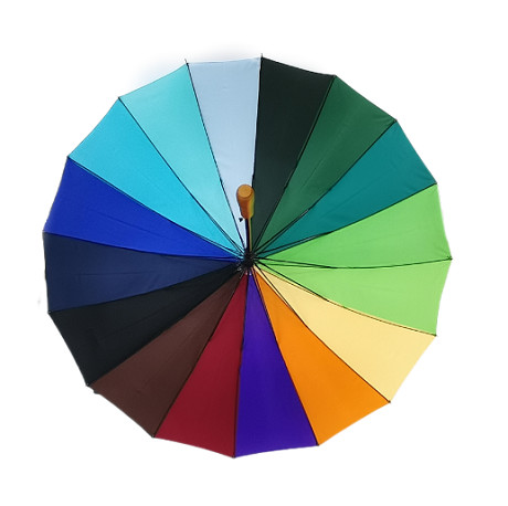 Natural Wood Umbrella With Fiberglass Ribs Auto Open 23 inches 16 Panels Color Umbrella