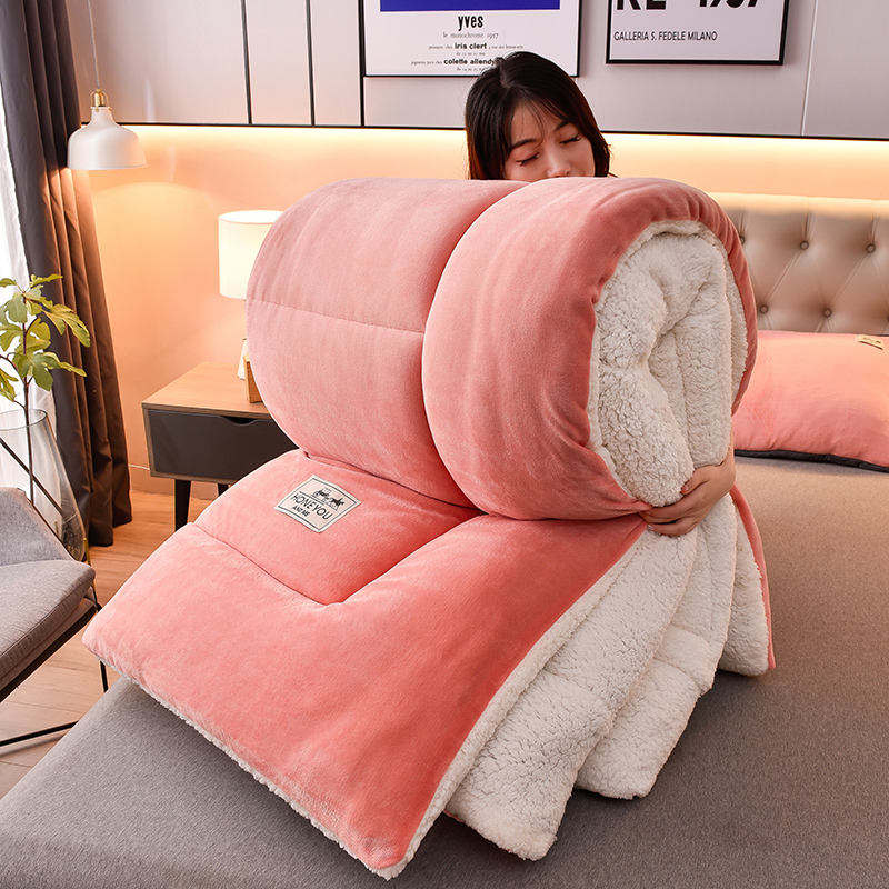 Home 2023 Thicken Light Pink Solid Soft Comforters Set for Winter Super Warm Bedding