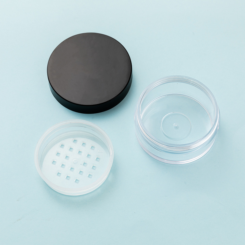 Private Label Clear Matte Cosmetic Loose Powder Sifter Jar with Black Frosted Screw Cap 3g 5g 10g 20g 30g 50g ABS PS