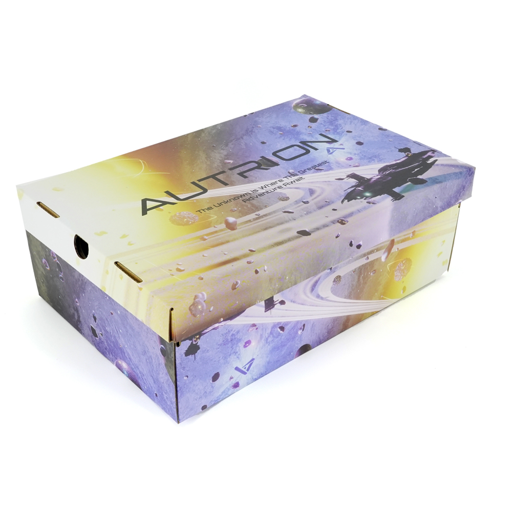 Purple Color Print Empty Corrugated Cardboard Shoe Display Box Luxury Foldable Design