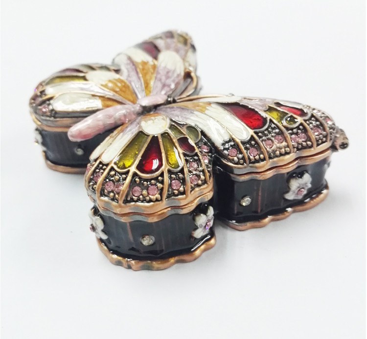 Colorful Butterfly Metal Alloy Jewelry Box Butterfly Trinket Box