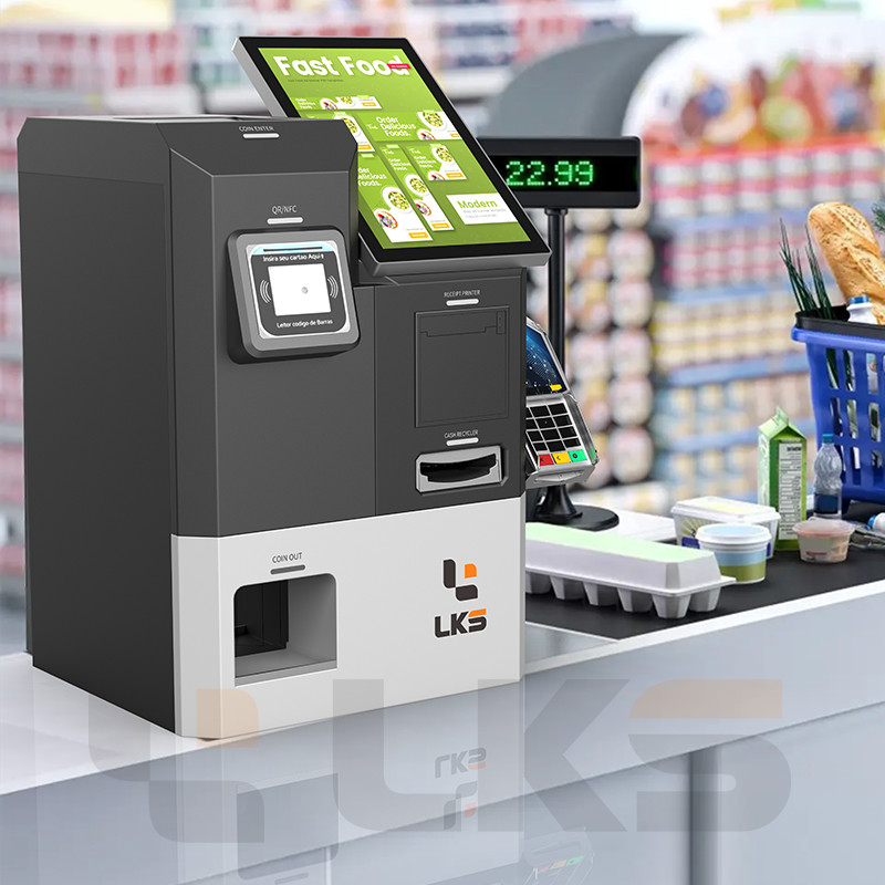 10.1 inch Dual Screen Self Check Out Kiosk Cash Coin Handling Machine