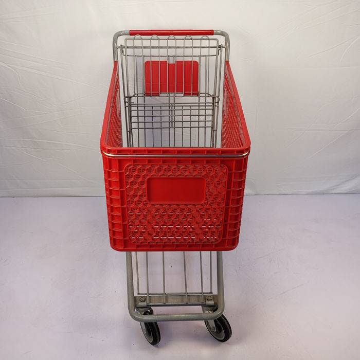 175L Red Semi Plastic Shopping Carts With 5" TPU Wheels Basket Shopping Trolley