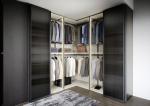 Black Wood Veneer Customized Wardrobe Closet Tailored L Shaped With Glass Doors