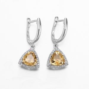China 3.8g 925 Sterling Silver Gemstone Earrings Lemon Yellow Citrine Topaz on sale