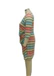 Colorful Printed 3 4 Sleeve Cocktail Dresses , Striped Casual Dress For 40 Year