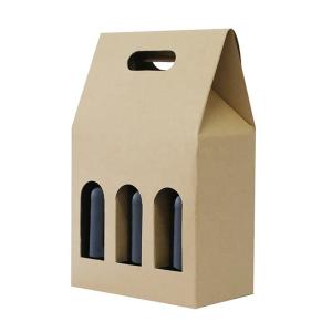 Wholesale Die Cut Handle Brown kraft Paper Packaging Box For Wine Takeaway from china suppliers