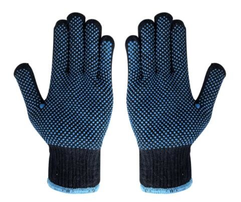 Blue Cotton Liner Gloves Double Side PVC Dot Knit Gloves Size 9 Size 10