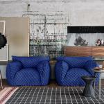 Vacation Hotel Waiting Room Sofa Modern Single Blue Linen Fabric Sofa