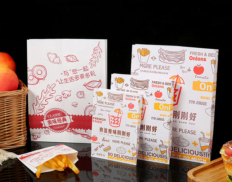 Food Grade Coated Paper Bag for Take Away Fast Food French Fries Burger Sandwich Snacks