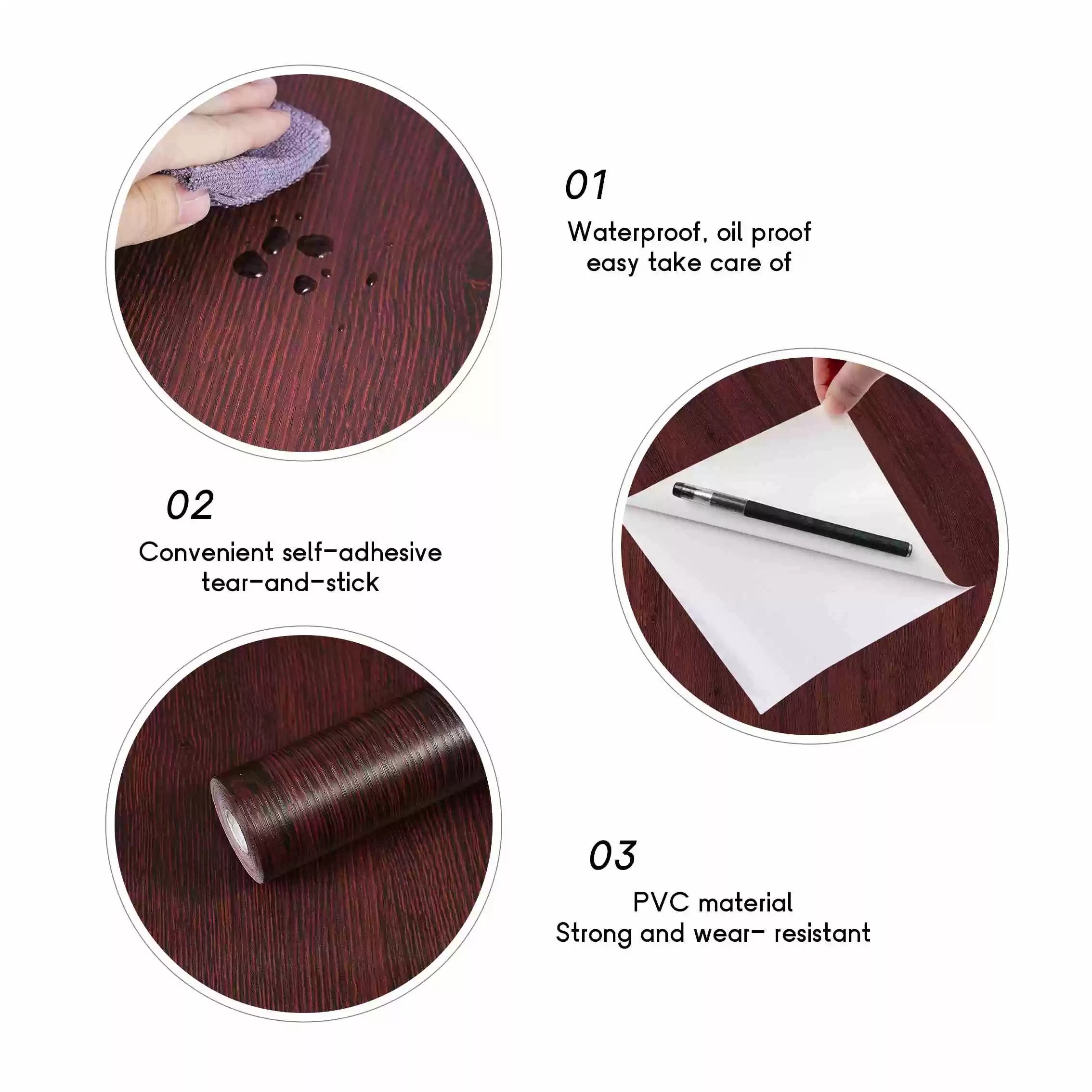 1.22x50M Best Selling Embossed Wood PVC Wallpaper Decorative Self-Adhesive Film For Home Decoration