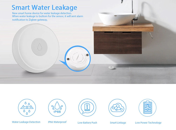 IP66 Zigbee Water Leak Sensor Wireless Water Tank Overflow Alarm