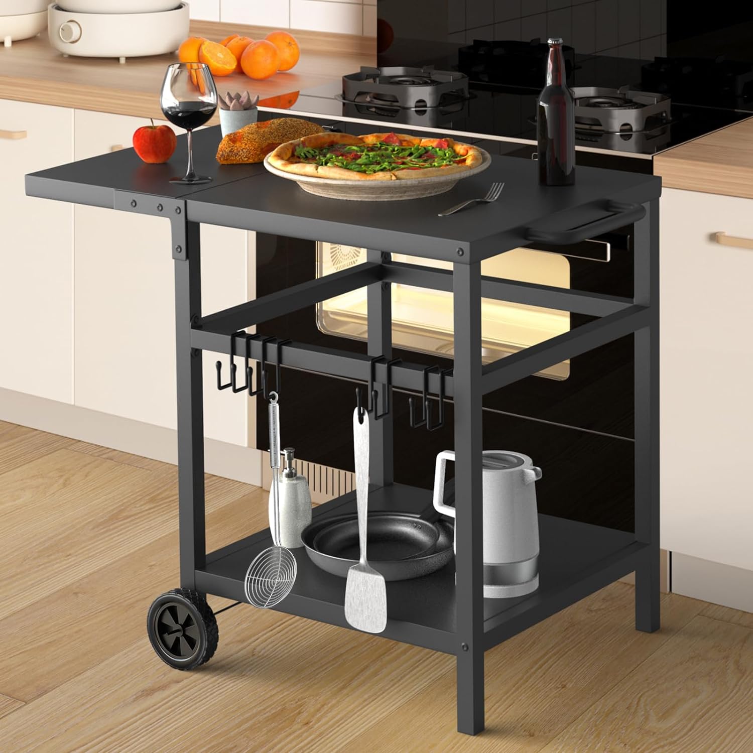 Metal Plant Fiber Type Outdoor Grill Cart Double-Shelf BBQ Table with Multifunctional