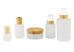 Frost Glass Empty Lotion Jars , Nail Polish Cosmetic Glass Bottles With Bamboo