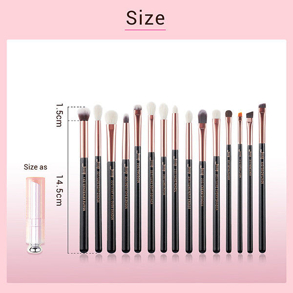Jessup 15pcs Black/Rose gold Wood Handle Eyeshadow Eyebrow Shader Makeup Brush Set T157