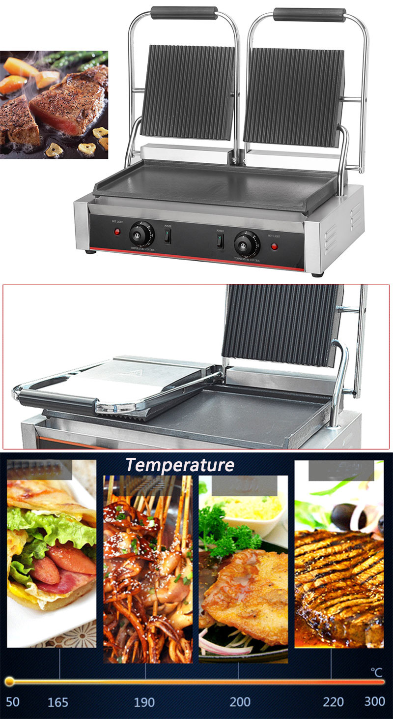 Household Electric Panini Contact Grill Sandwich Press with Double Heads 220V Voltage