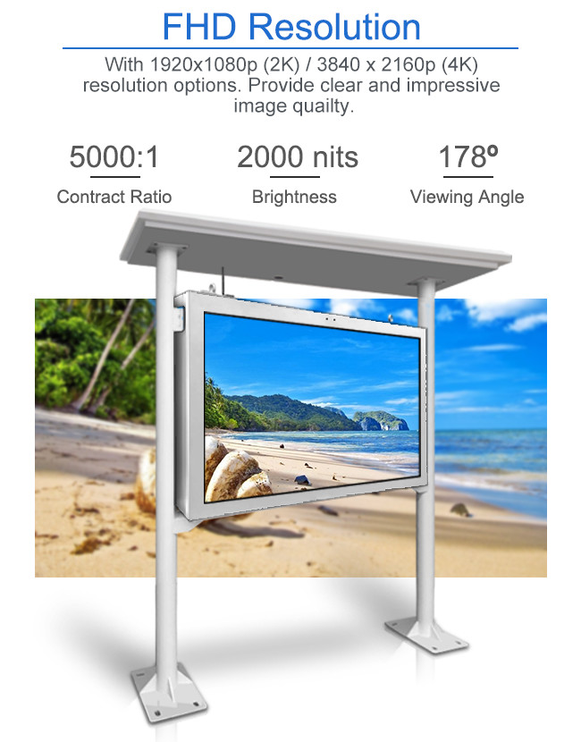 Anti Vandalism Outdoor KioskHorizontal With Canopy High Brightness LCD