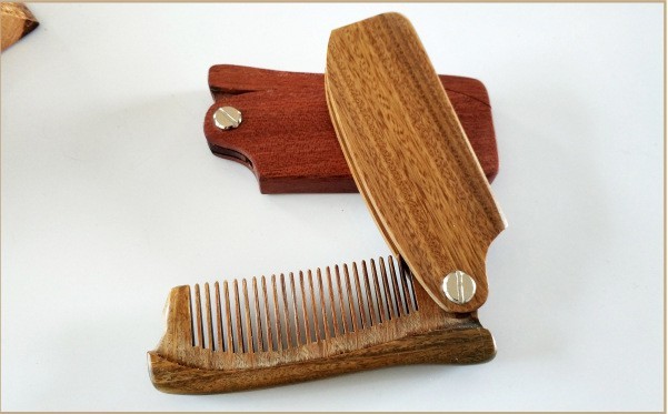 Folding anti-static wood comb 15-20cm green or red logo customized