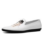 Hand Painted Pattern Mens Leather Loafers Custom Cartoon Shoes Fashion Style