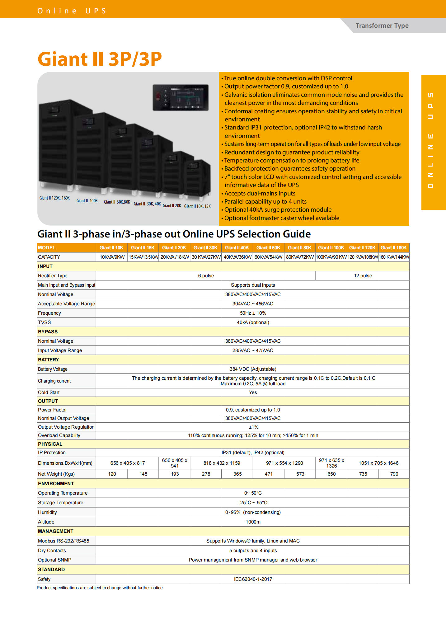 10kva-500kva Rated Capacity Visench OEM Three Phase UPS for High Capacity and Efficiency