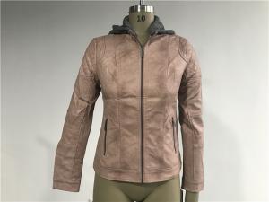Wholesale Ladies' Zip Through Grey Melange Detachable Hooded Rose Pink Pleather Biker Jacket Tw77188 from china suppliers