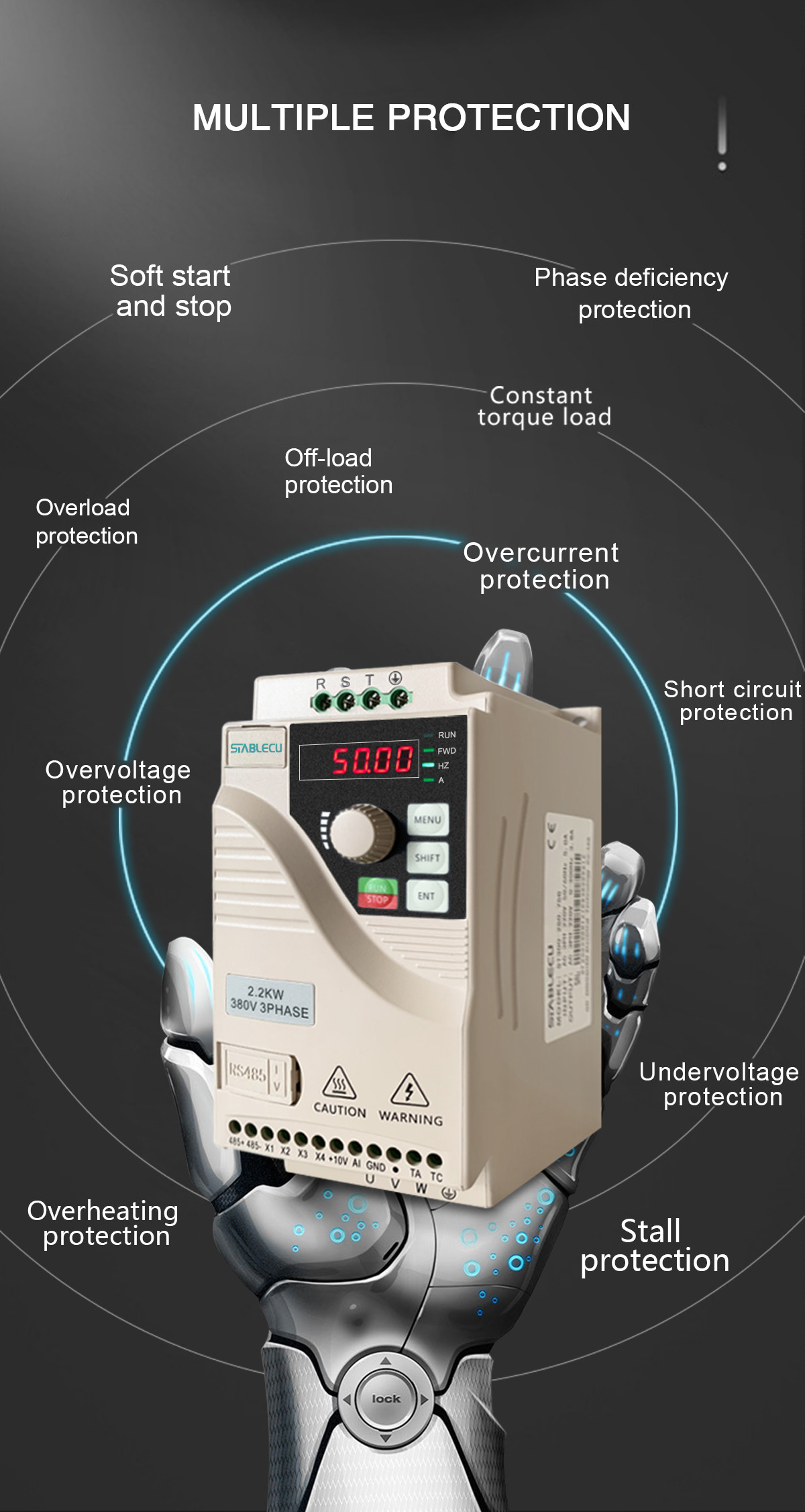 Mini VFD Single Phase Frequency Inverter 0.75KW To 2.2KW Energy Saving