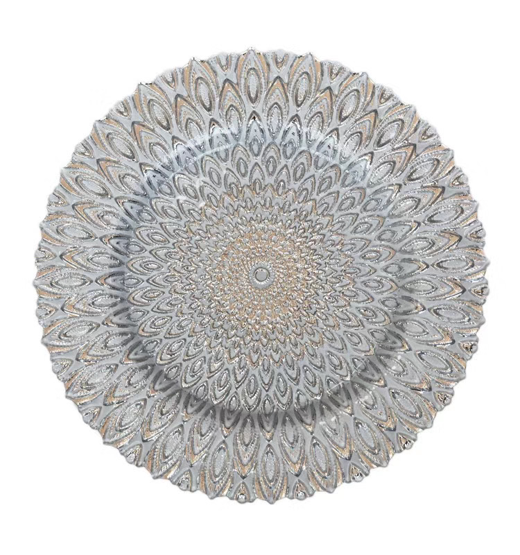 SX-P054 New Luxury Diamond Rim Mirror Glass Plate For Weddings Event