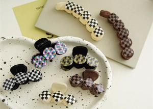 Wholesale Flocking plaid hairpin women's black white check milk coffee grab Shark clip headpiece Twist banana clip hairpin from china suppliers