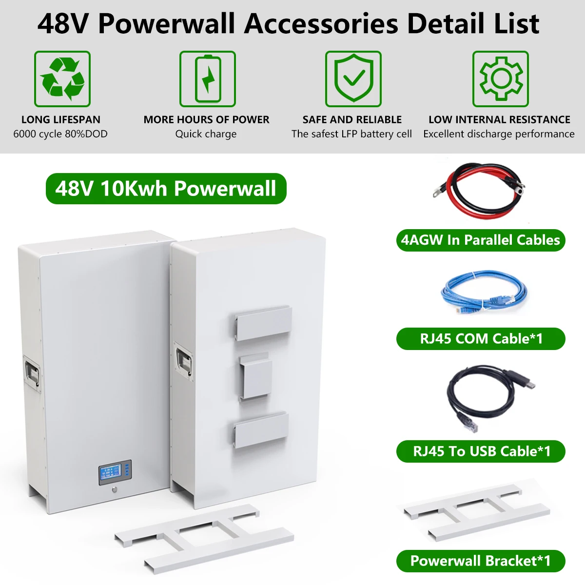 48V 200Ah Powerwall 10Kwh LiFePO4 Battery Built-In 200A BMS CAN RS485 51.2V 6000+ Cycles 10 Years Warranty For Solar Off