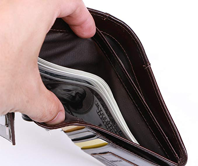 Extra Capacity Genuine Leather Men's Wallet Short RFID Blocking Luxury Trifold Bifold