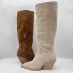 Off white soft cow suede leather with embroidery stitching Womens Dress Boots