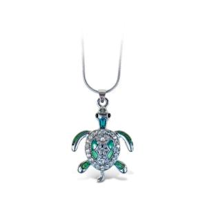 Wholesale Green Sea Turtle Necklace Silver Chain Jewelry with Rhinestone Pendant For Casual Formal Attire Sea Life Necklace from china suppliers
