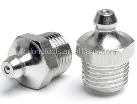 Drill Sleeve and Button Connection 1/4"-19 BSP Stainless Steel Straight Grease Fitting Cap with Round Flat Head Code
