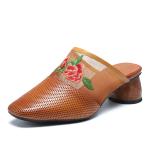 HZM006 Sandals Women'S Leather Embroidered Slippers Ethnic Lazy Shoes Hollow