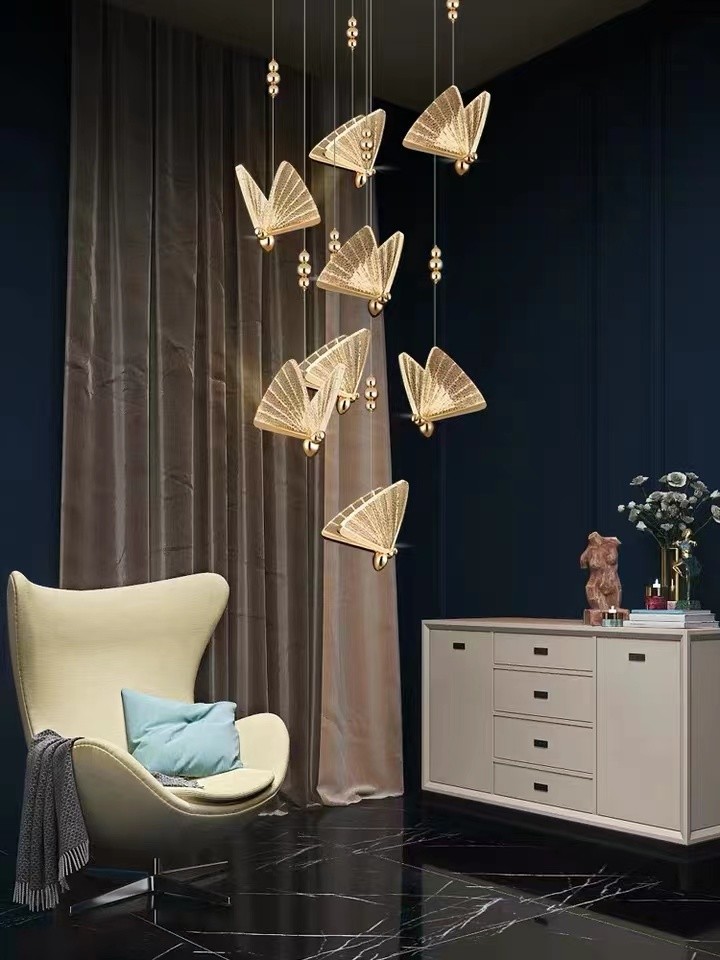 LED Lamp Hotel Lobby Villa Staircase Custom Luxury Butterfly Bar Chandelier