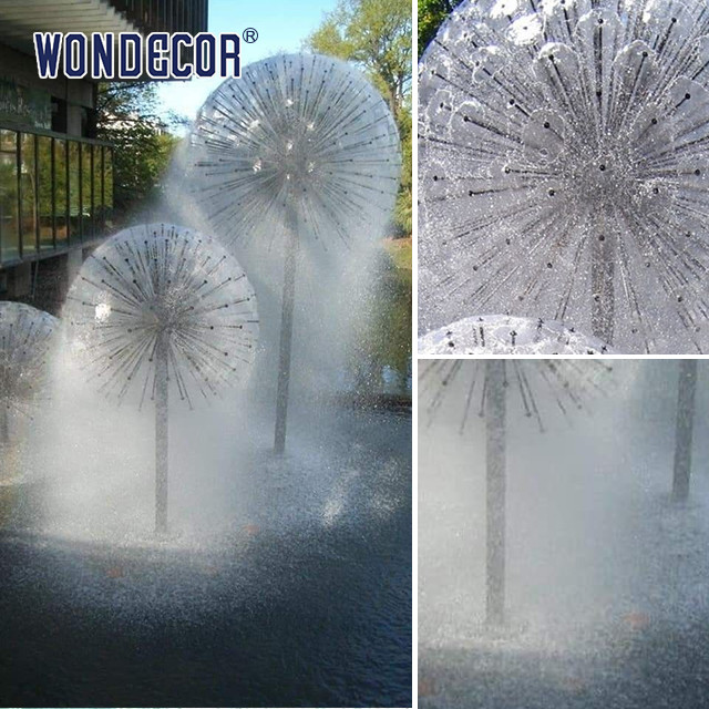 Outdoor Modern Abstract Dandelion Stainless Steel Fountain Sculpture Large