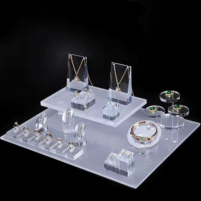Brushed Matt Acrylic Jewelry Display Set Necklace Earring Ring Pendant Bracelet Holder