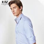 Three-Proof Fabric Summer Blue Long-Sleeved Dress Shirt for Men No-Iron and End