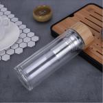 Customized Borosilicate Glass Bottle , Clear Glass Drinking Bottle With Bamboo