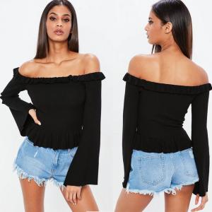 Wholesale Spring Black Frill Knit Woman Crop Top Clothing Tops from china suppliers