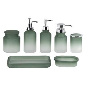 Wholesale Green Glass Bathroom Accessories Set Acid Wash ABS Pump Head Bathroom Counter Tray from china suppliers