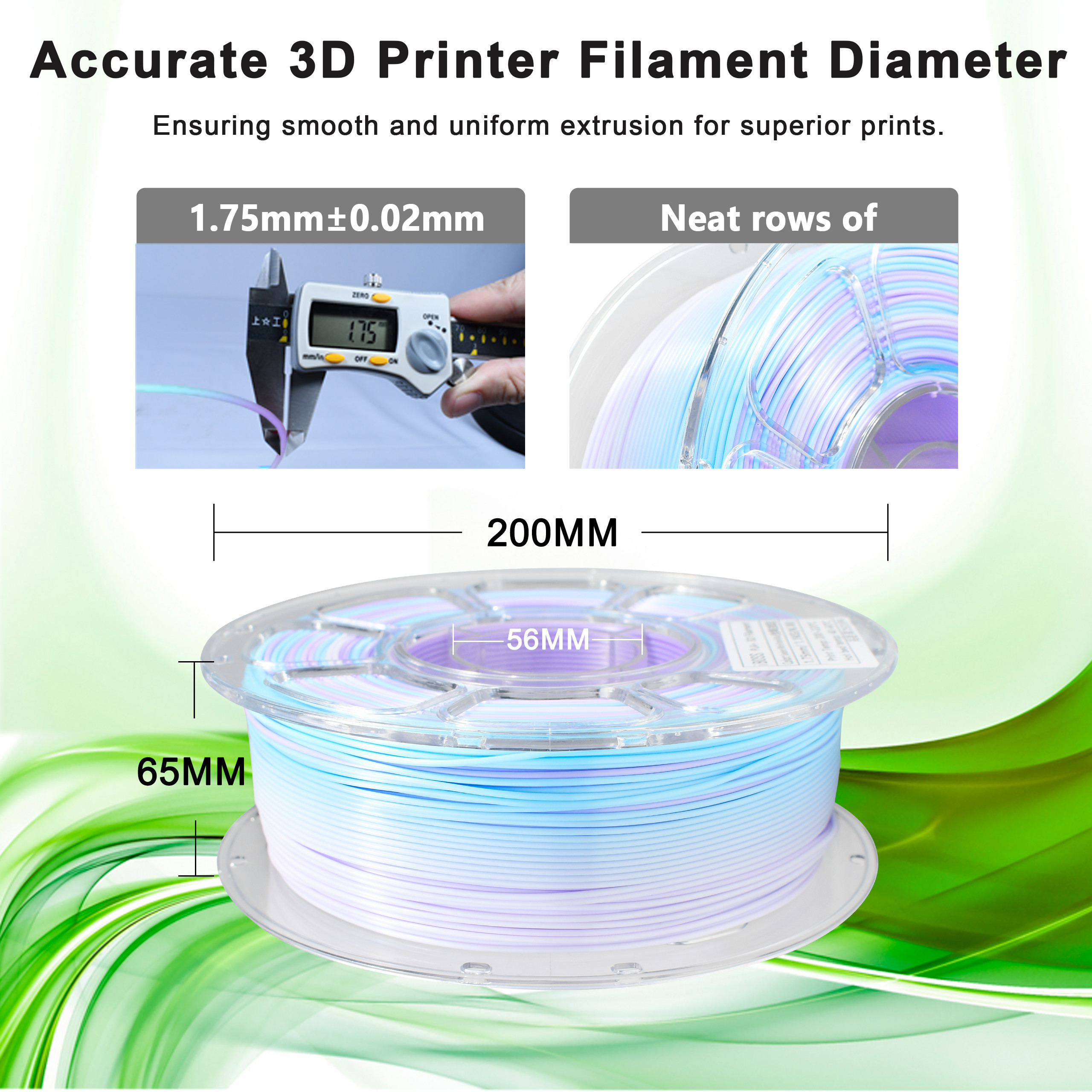 Silk Gradient PLA+ 3D Printer Filament 1.75mm, Gradient White Purple Blue 1kg Spool Tri Color 3D Printing Filament
