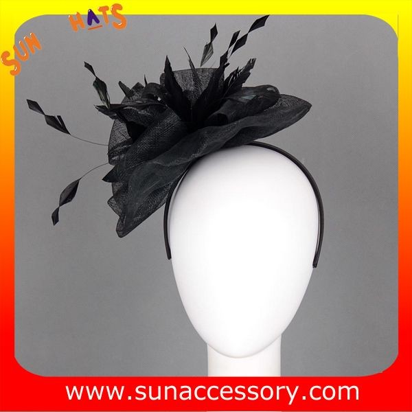 0921 hot sale fashion black sinamay fascinators hats and caps with feather,Fancy Sinamay fascinator from Sun Accessory