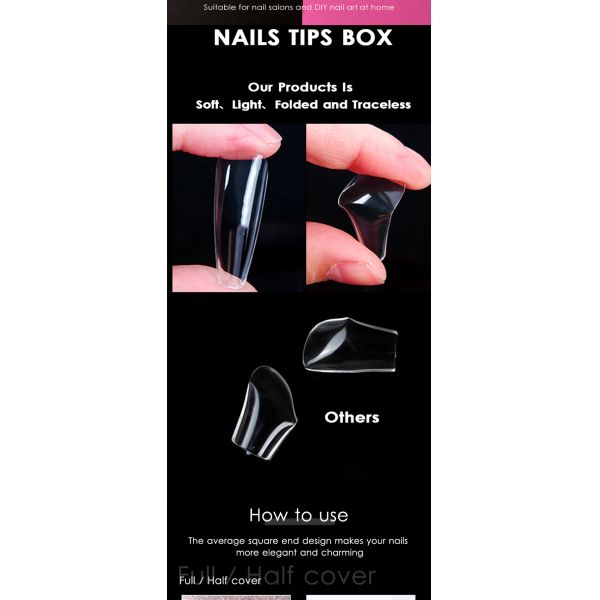 Get Medium Nails with Our Flexible Clear Short Soft Gel Tips Private Logo Black Box Acrylic Nail Tips MSDS Certified