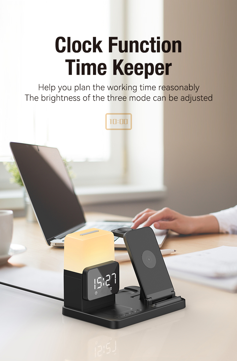 Clock Chargers Essential Multifunctional QC3.0 Wireless Charger with Alarm Clock