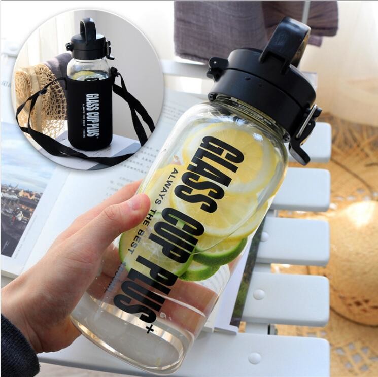 1000ml Glass Water Bottle With Silicone Sleeve And Leakproof Lid