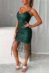 Small Clothing Manufacturer Vintage Fringed Sequin Tassel Slit Dress For Women